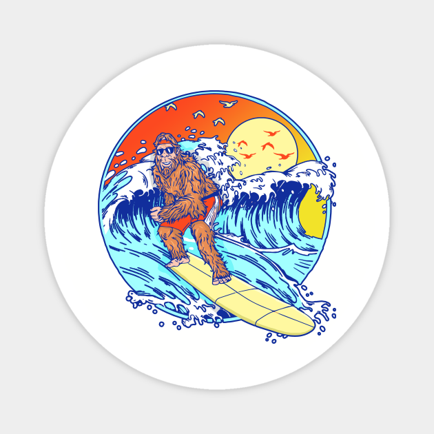 Surfing Bigfoot Funny Beach Sasquatch Surfer Waves Retro 80s Bigfoot
